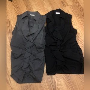 New York and Company Ruffle Sleeveless Blouses- Black and Grey Stripe- Size XS